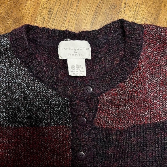 Christopher Banks Wool Blend Knit Cardigan Colorful Patchwork Long Sleeve Size L - Picture 2 of 9